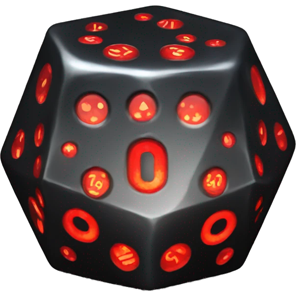 D20 dice black with red numbers glowing emoji