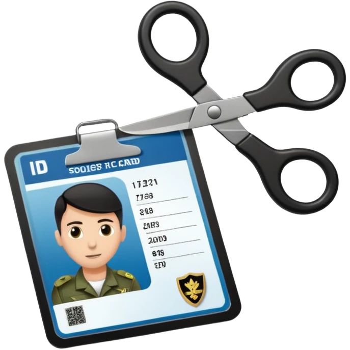 Floating black Scissors cutting in half an idf soldier ID card with a little chip in 2 parts emoji