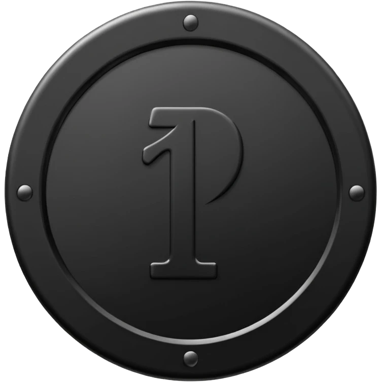 Emoji icon of a black coin with engraved number 1, minimalist style, isolated emoji