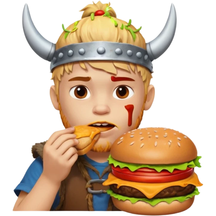 young boy viking eating burger emoji