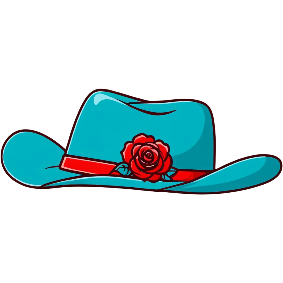 Denim cowgirl hat with red roses around the brim emoji