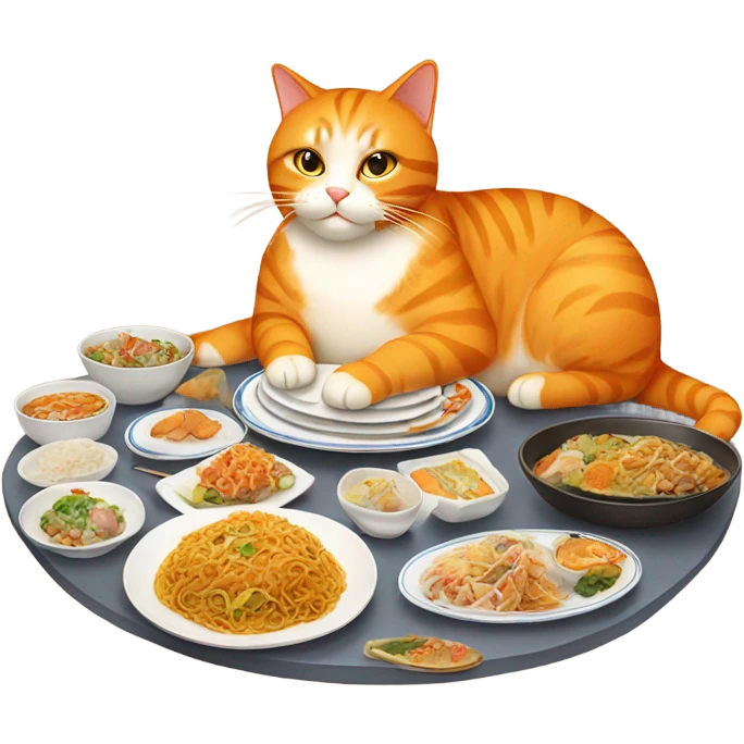 big orange cat eating at a chinese buffet emoji