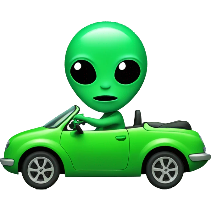 Alien driving bright green car emoji