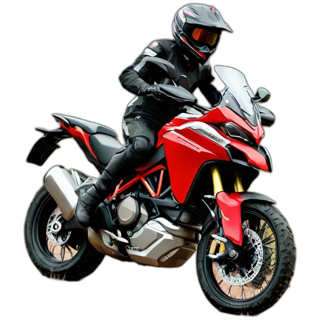Caricatura Moto Ducati multistrada enduro off road roja y negra manchada de barro emoji