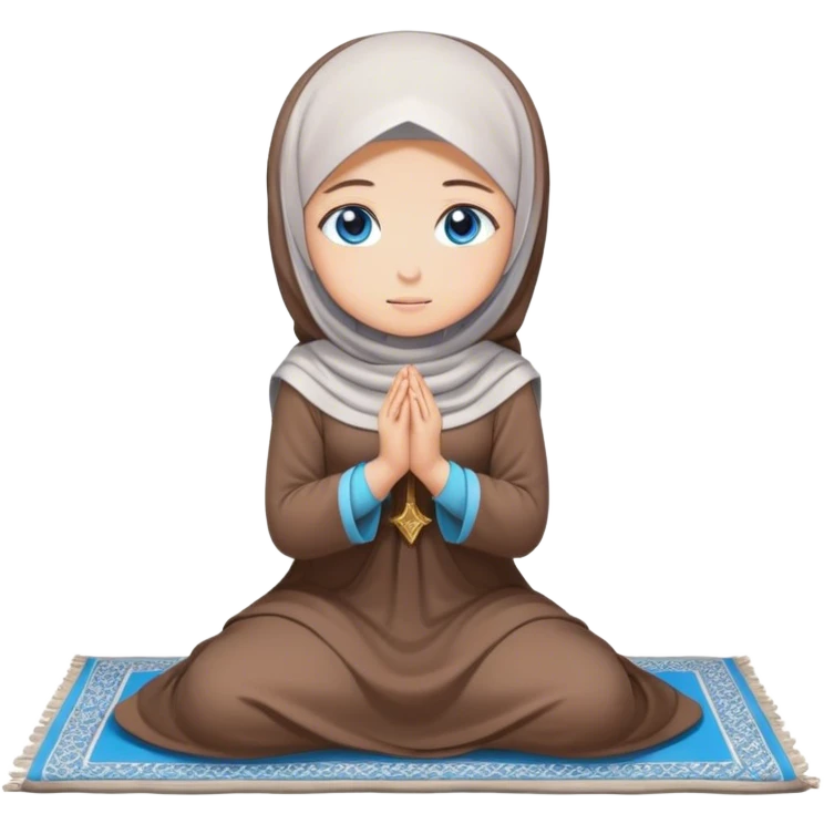 Turkish beautiful finish Konya girl blue eyes with hijab and brown stone dress praying on pray mat emoji