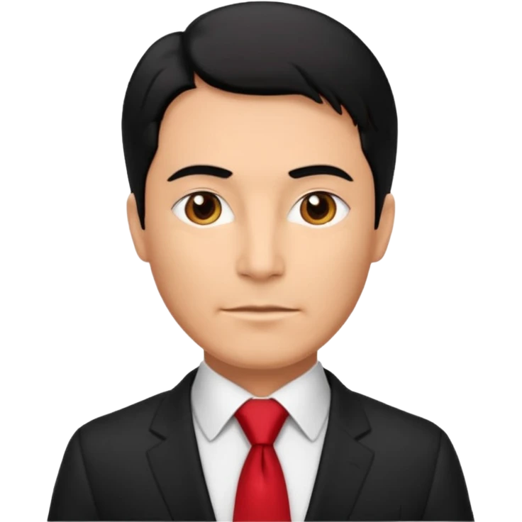 lawyer age of  50 yeras wear black suti with red tie, with black hear emoji