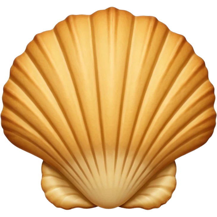A madeleine pastry. Scalloped seashell shape with ONLY four to five vertical lines going in the same direction. Light golden brown. Scalloped edge. Cookie. Flat. Long. Oval shape emoji
