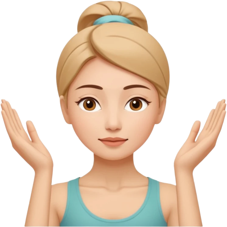 Minimal wellness-style emoji of a woman doing face yoga exercises, hands gently lifting and stretching facial muscles, calm and natural look, clear face yoga movement, simple and easy-to-understand icon, no beauty or medical elements

 emoji