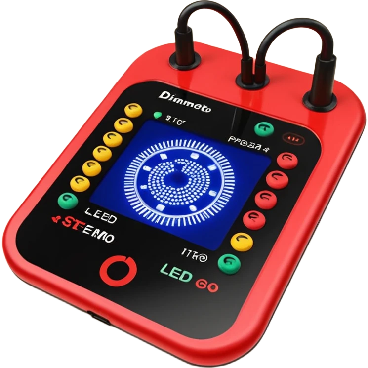 um explosivo improvisado composto por sete dinamites vermelhas presas por fita preta. O dispositivo inclui um temporizador digital de LED vermelho e uma placa de circuito com fios coloridos e um botão de ativação. Tudo está isolado sobre um fundo branco. emoji