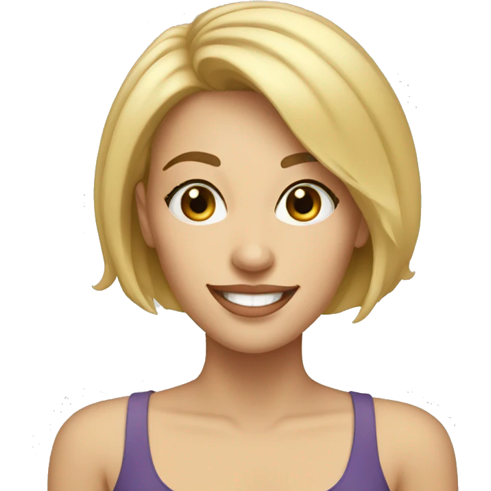 Beautiful girl with short blonde hair, thin lips, thin eyebrows, smiling. emoji