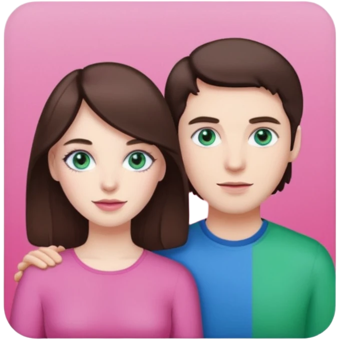 pink polaroid photo of a couple thats white with brunette hair blue and green eyes emoji