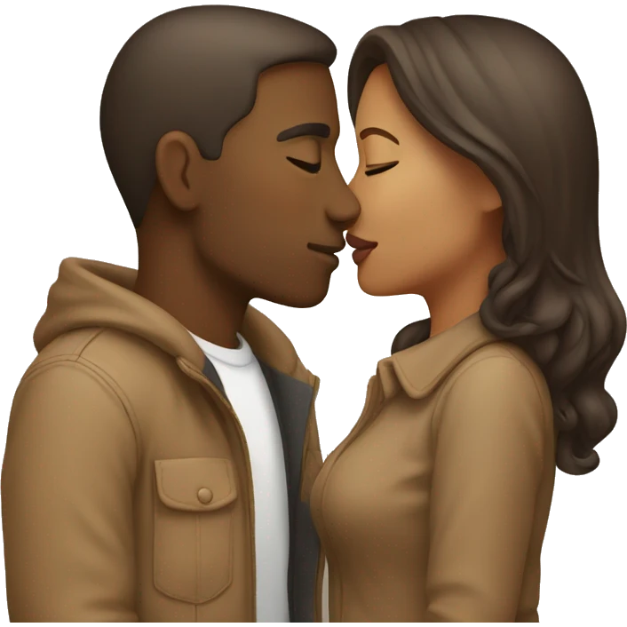 A light brown couple, male and female kissing each other  emoji