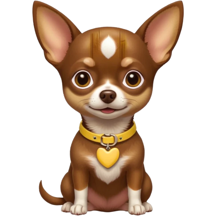 Chihuahua color chocolate con las patitas y pecho color café claro, un pequeño collar amarillo  emoji
