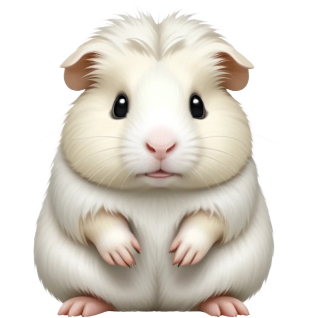 cinematic-[white guinea pig]-realistic-full-body-sitting-emoji,-tiny-paws-tucked-close,-head-tilted-dramatically,-fluffy-[solid white]-fur,-simplified-yet-realistic-focused-features,-highly-detailed,-glowing-with-an-almost-sarcastic-glow emoji