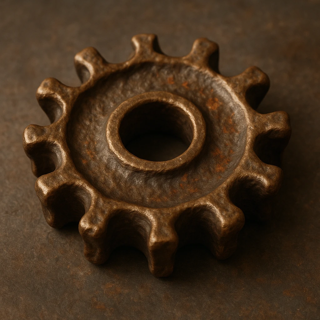 bronze gear with rustic, organic teeth and subtle rusty spots, rendered with realistic lighting emoji