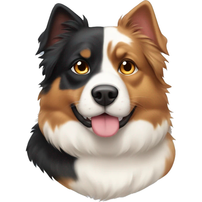 Two animals, a Fat calico cat with a black and tan Australian Shepard dog emoji