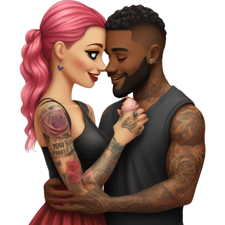 Romantic carnival date for beautiful tattooed couple emoji