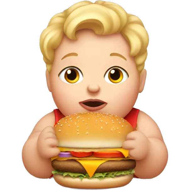 Fat baby with thick blonde hair eating burger emoji