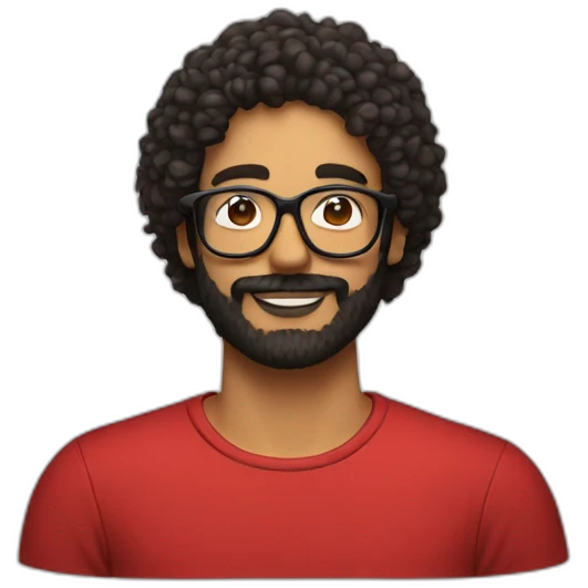 man with beard and curly dark hair below the shoulders, wearing red square glasses emoji