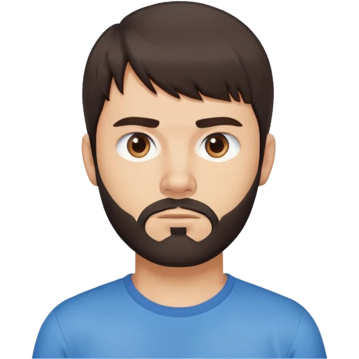 Argentine male with straight dark brown hair and bangs, short complete beard, serious neutral face, wearing plain blue t-shirt emoji