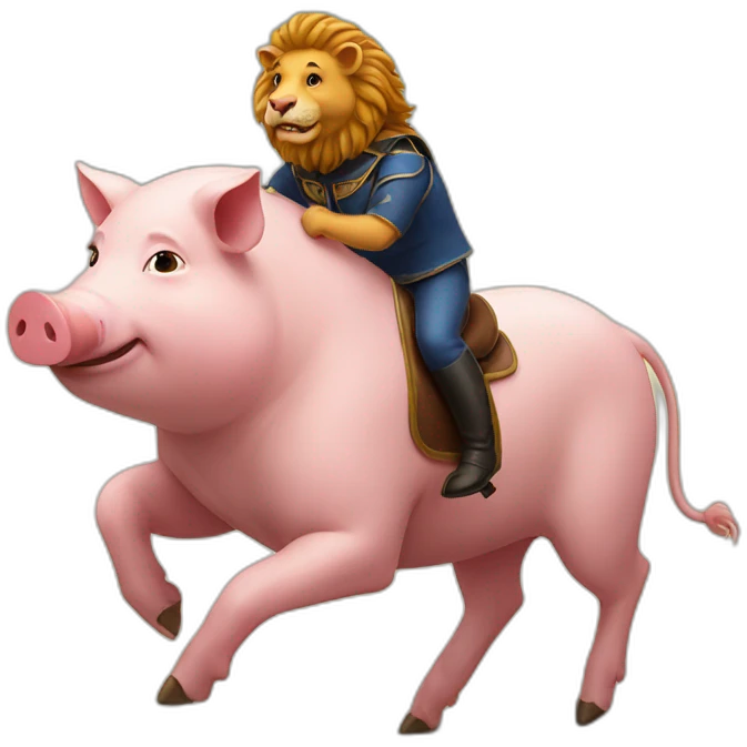 a pig riding  a lion emoji