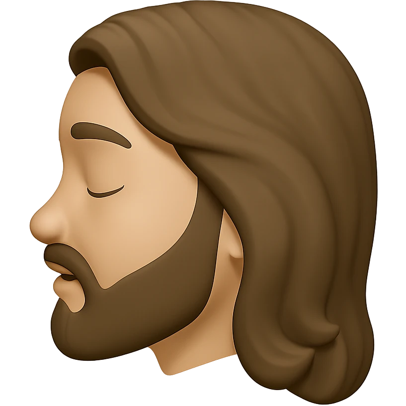 Edit the image to depict Jesus head in side profile view with closed eyes and a peaceful expression. The style should resemble Apple emoji style with a 3D look and soft shading, on a transparent background. emoji