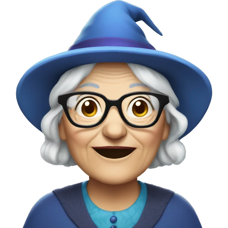 smart granny witch with glasses and blue hat  emoji