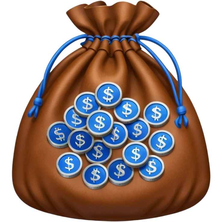 brown money bag of blue coins emoji