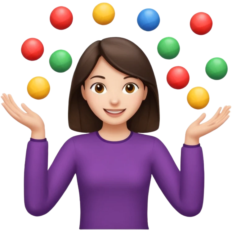a brunette girl juggling  with two hands  emoji
