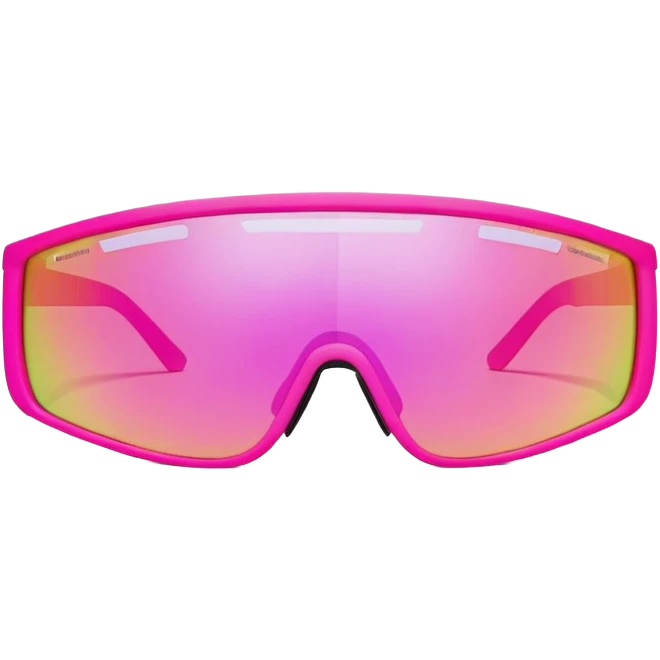 sporty neon pink shield visor sunglasses with thick frame and integrated strap, extremely robust design, substantial build, one-piece mirrored lens emoji