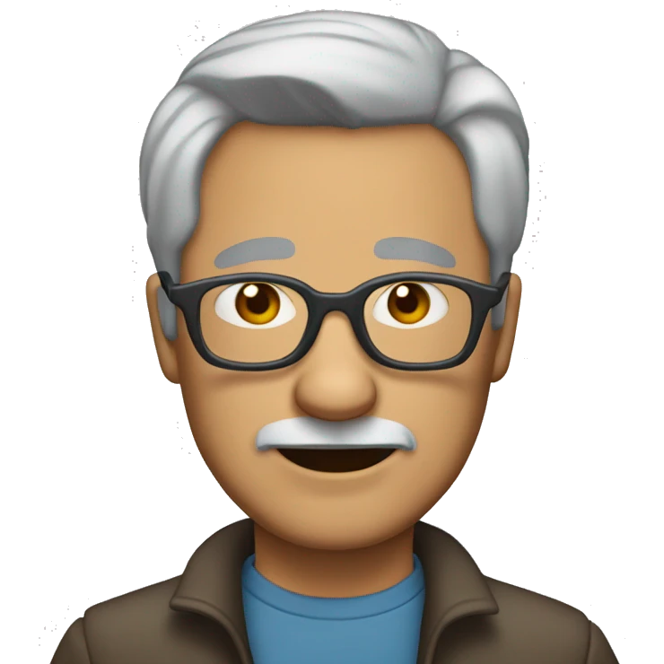 50 year old man with gray hair and bear and thin dark glasses emoji