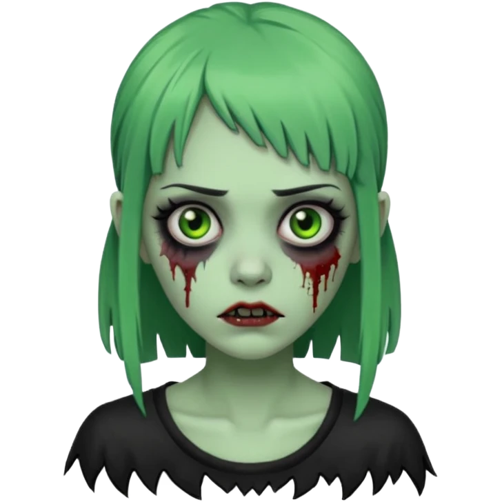 Faça uma zumbi com franja da subcultura gothc com o olho preto ela tem q ser verde  emoji