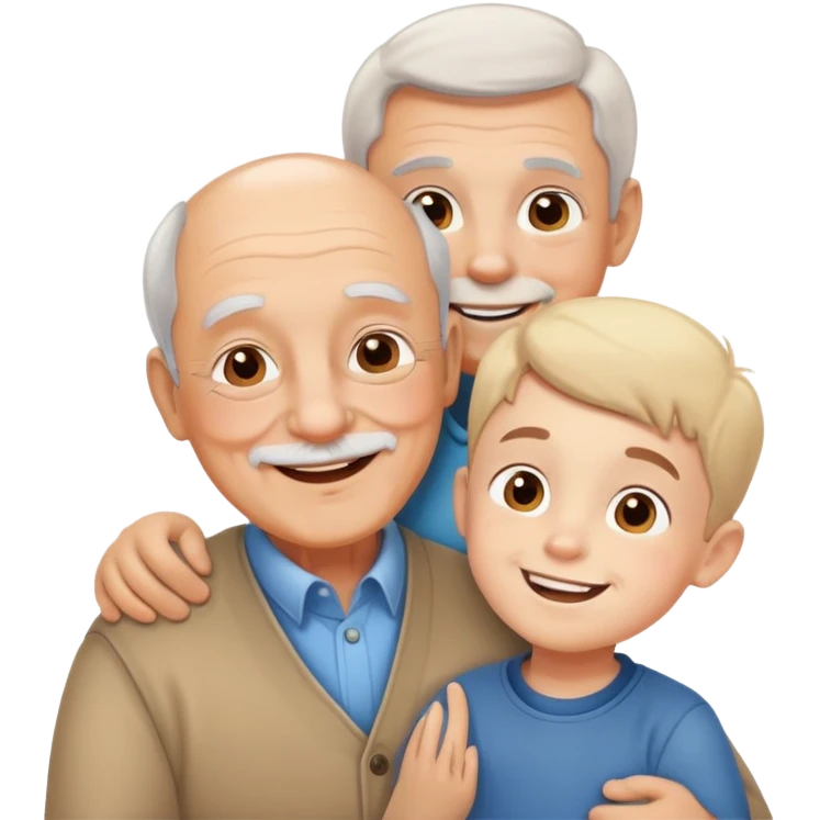 small kid with grandpa, smiling together, warm and friendly emoji
