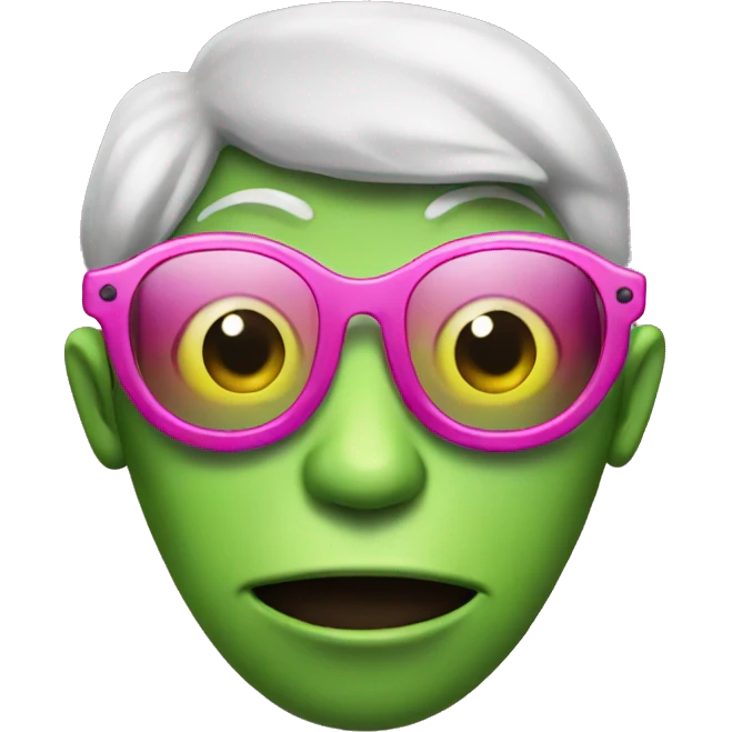 green alien with pink glasses emoji
