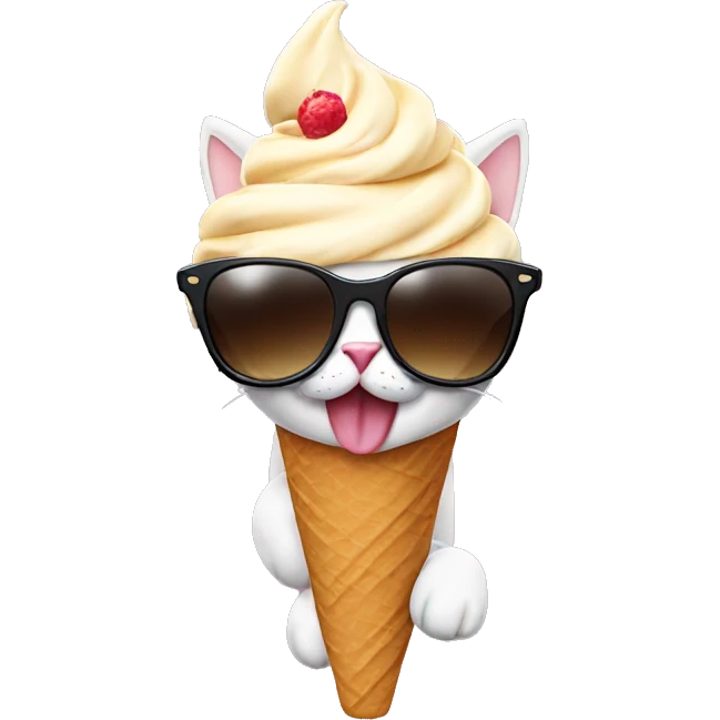 Cat with sunglasses eating ice cream  emoji