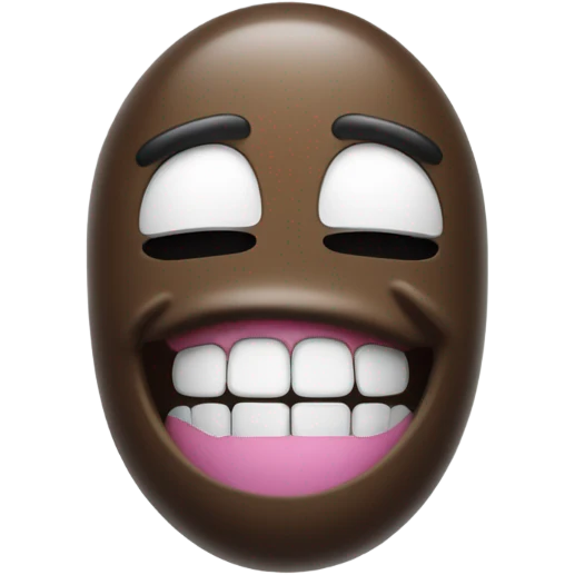 poop emoji with titanium black and white grills teeth smiling widely with its eyes closed emoji