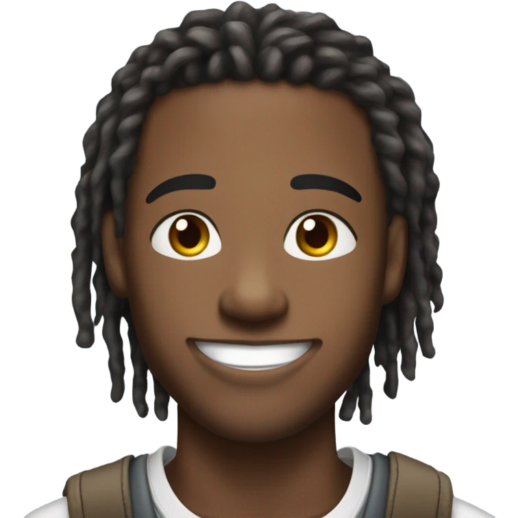 A young African-American male with short, thick dreadlocks, a friendly, confident smile, and a vibrant, approachable energy. He has a slim but toned build and often wears a cap to complement his trendy, casual style. emoji