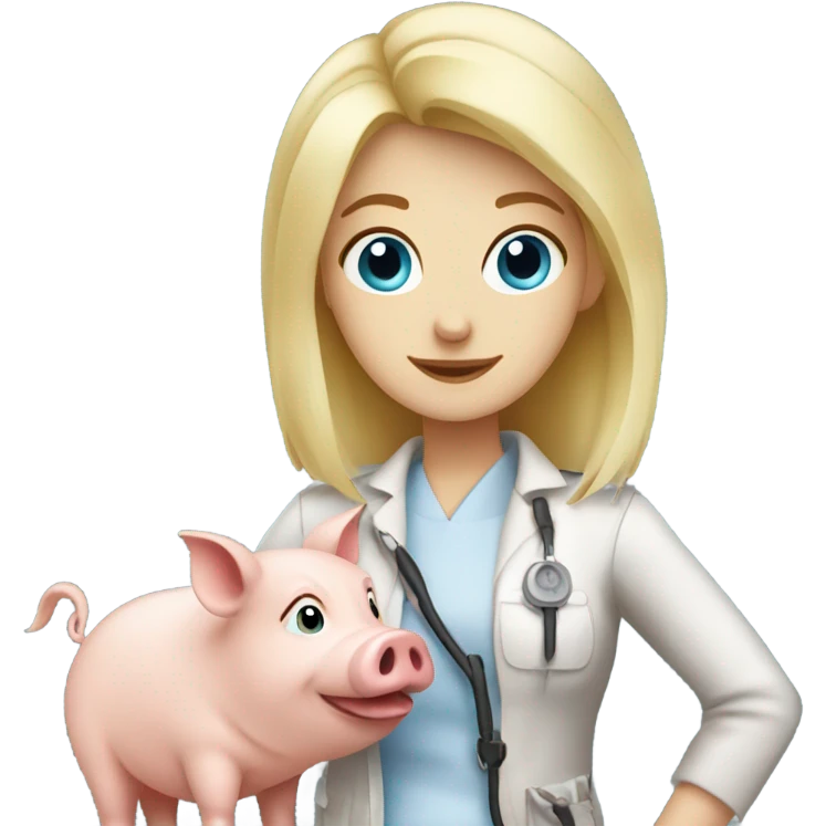 Female blonde vet with blue eyes petting pig emoji