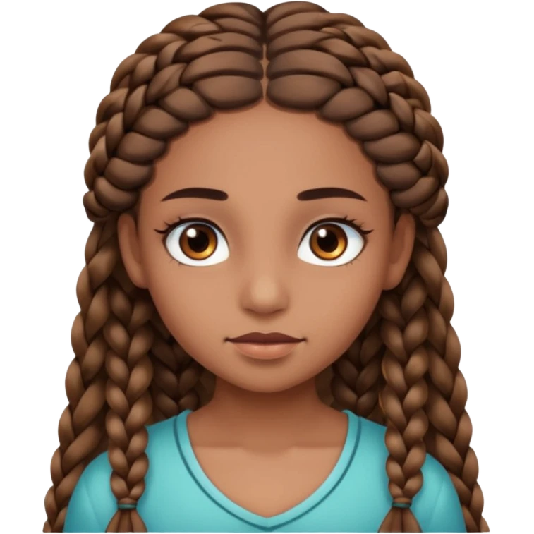 girl with thin braids long hair and brown eyes, brown skin, eyelashes, siren eyes emoji