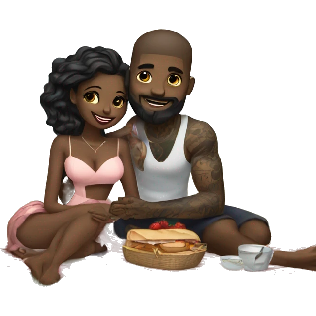 Romantic picnic date for beautiful tattooed couple emoji