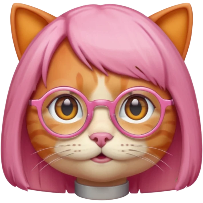 Orange Yellow cat wearing pink bob hair wig, circle glasses emoji