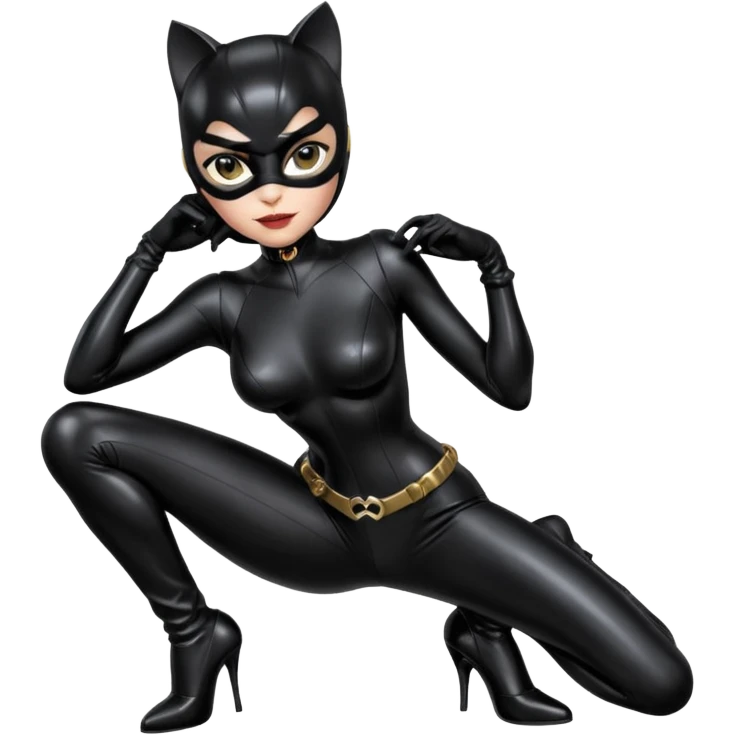 Isolated, ultra detailed illustration of the most incredibly realistic and sensual appearance, DC Hero Catwoman in black patent leather outfit, full body view, center of image
figurine imaginable, toy style. emoji