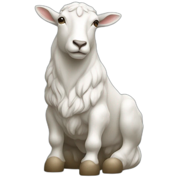 Une chèvre assis à côté d'une statue de l'île de Pâques emoji
