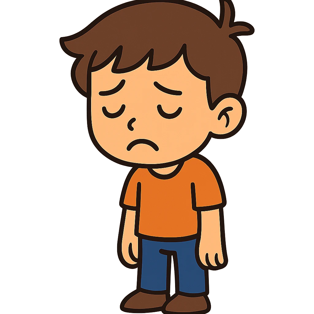 flat toon style niño triste, caricatura moderna emoji