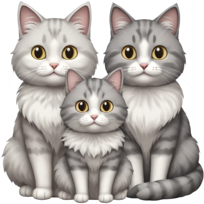 a very fluffy grey and white cat sitting with 2 other cats emoji