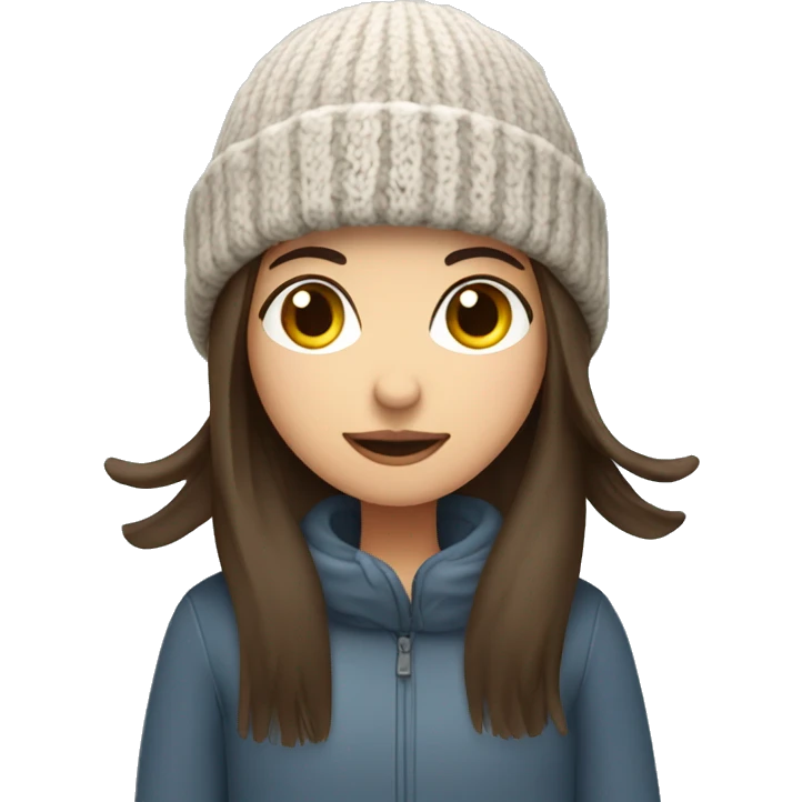 brunette girl with straight hair in the cold with a woolly hat emoji