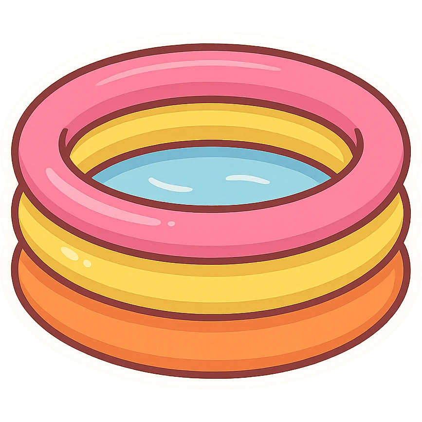 inflatable kiddie pool, bright colors, playful, simple emoji