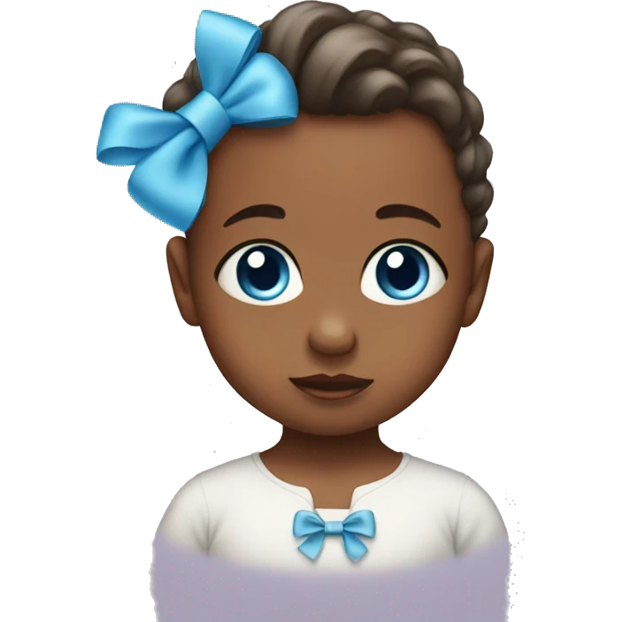 a baby with blue eyes wearing a bow emoji