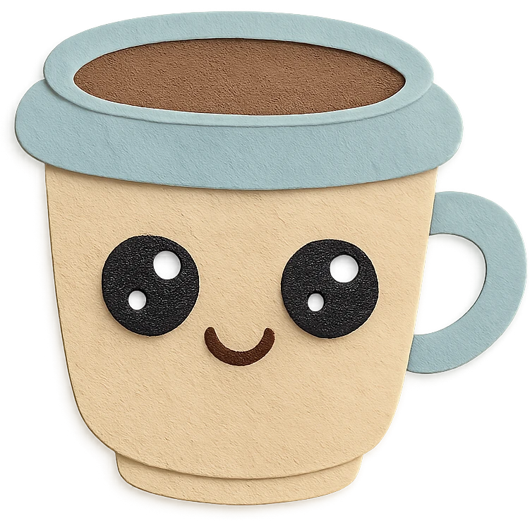 adorable coffee cup, full body, big sparkling eyes, soft pastel color emoji