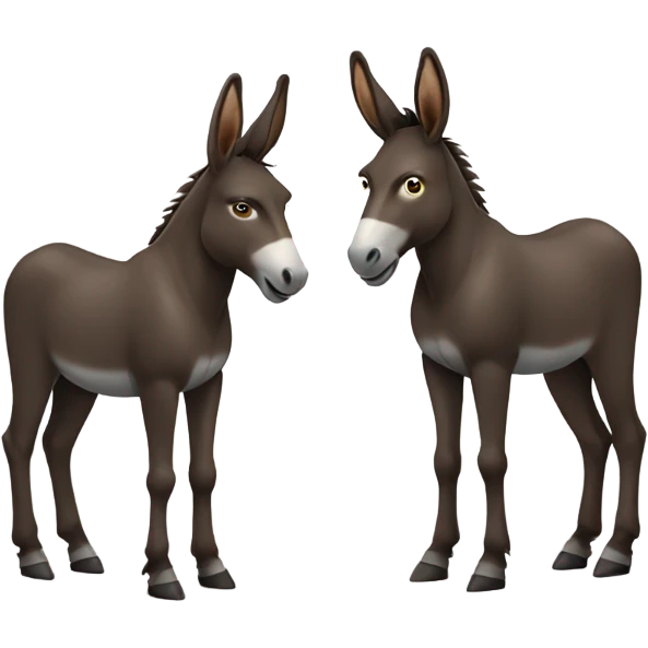 A pair of dark brown Donkeys standing side by side full body emoji
